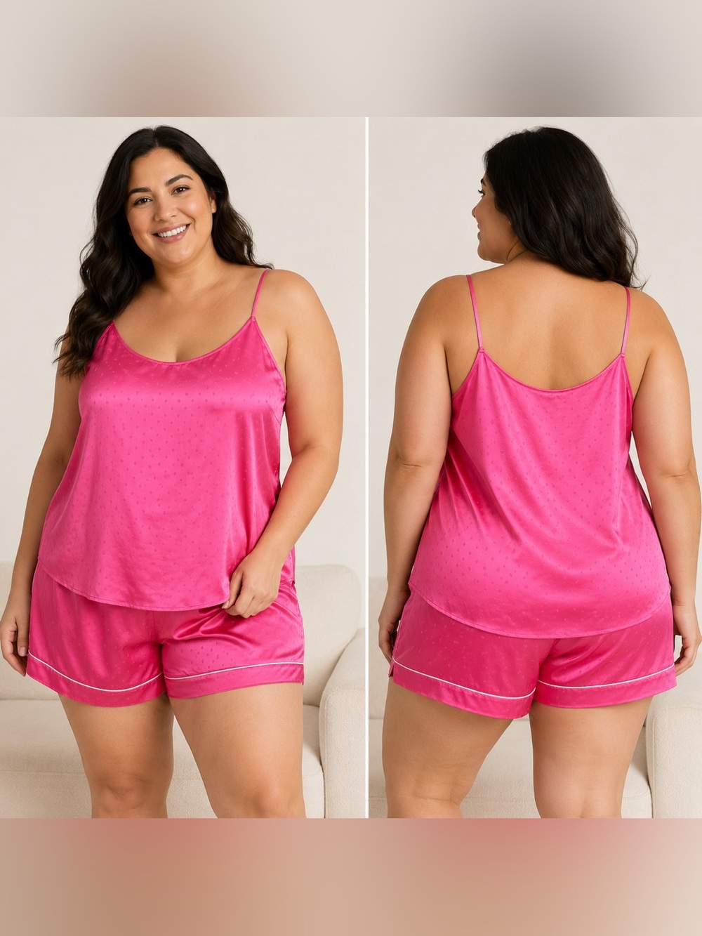 Victoria’s Secret Pink Satin Cami & Shorts Pajama Set XXL Polka Dot Sleepwear